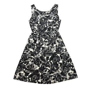 KATE SPADE $425 Jillian Silk Blend Bow Waist Rose Black White Print Dress Size 0